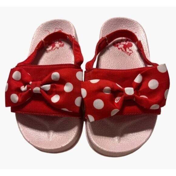 Disney Minnie Mouse Toddler Girls Red & Pink Polka Dot Sandals Size 7/8 - Picture 1 of 4